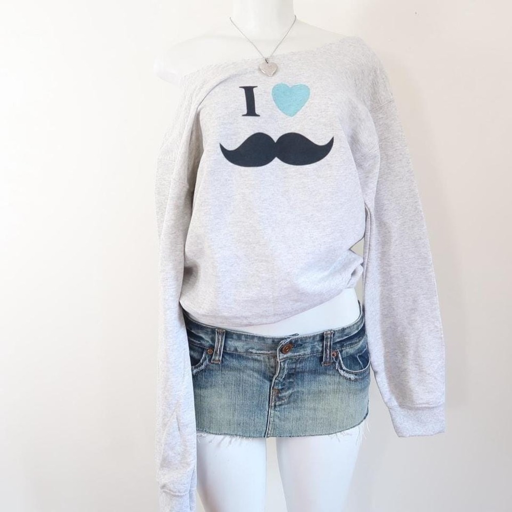 i heart mustache off shoulder sweatshirt indie sleaze y2k tumblr